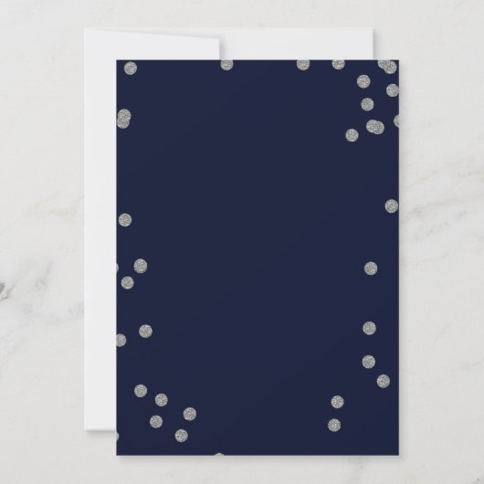 FAUX Glitter confetti navy and Silver bruiloft Kaart (Achterkant)