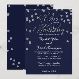 FAUX Glitter confetti navy and Silver bruiloft Kaart