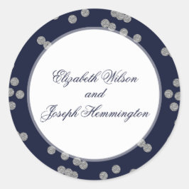 FAUX Glitter confetti navy and Silver bruiloft Ronde Sticker