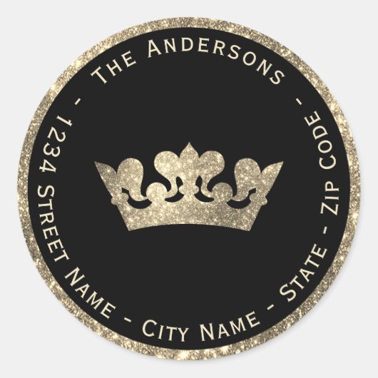 Faux Glitter Crown retour adreslabel Ronde Sticker (Voorkant)