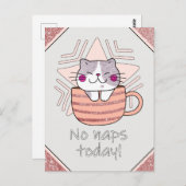 Faux Glitter, Cute Cat in Coffee Mok Briefkaart (Voorkant / Achterkant)