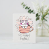 Faux Glitter, Cute Cat in Coffee Mok Briefkaart (Staand voorkant)