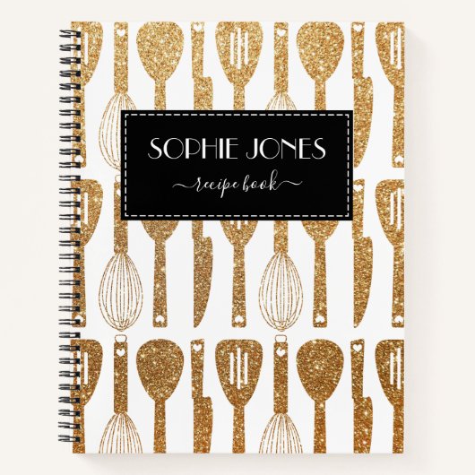Faux Glitter Cute Kitchen Utiles Pattern Recipe Notitieboek (Voorkant)