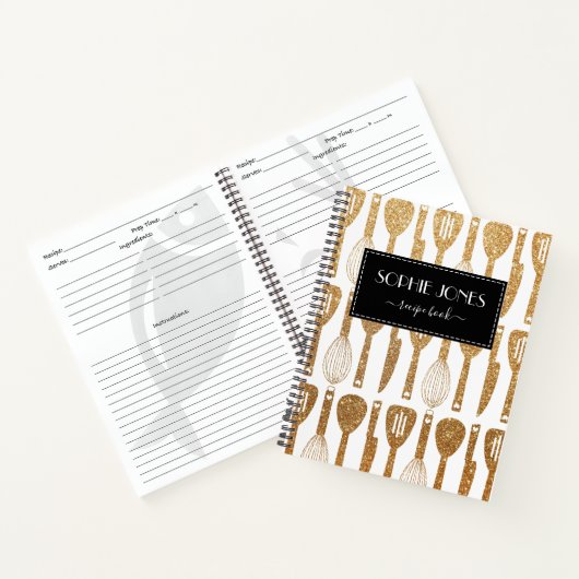 Faux Glitter Cute Kitchen Utiles Pattern Recipe Notitieboek (Binnen)