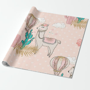 Faux Glitter Desert Steampunk Llama Cadeaupapier