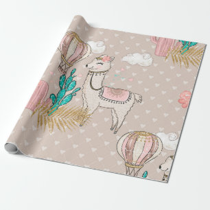 Faux Glitter Desert Steampunk Llama Cadeaupapier