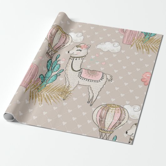 Faux Glitter Desert Steampunk Llama Cadeaupapier (Uitgerold)