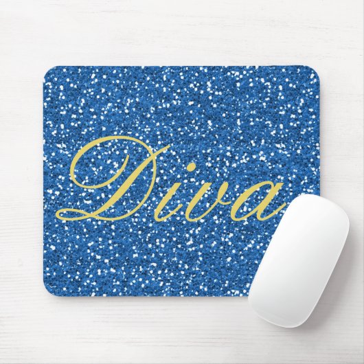 Faux Glitter Diva Design in Blue Muismat (Met muis)