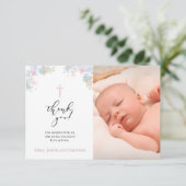 Faux glitter doop dank je baby meisje kaart (Staand voorkant)