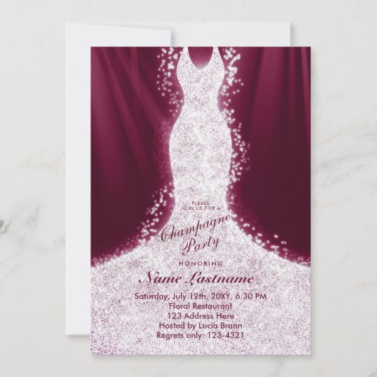 Faux Glitter Dress Burgundy Party Invite Kaart (Voorkant)