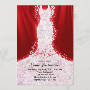 Faux Glitter Dress on Red Vrijgezellenfeest Invite Kaart