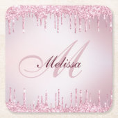 faux glitter drip roos goudmonogram kartonnen onderzetters (Voorkant)