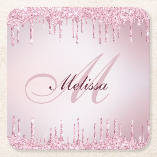 faux glitter drip roos goudmonogram kartonnen onderzetters (Voorkant)