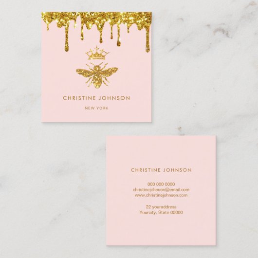 Faux glitter druppelt Queen Bee Square visitekaart Vierkante Visitekaartje (Voorkant / Achterkant)