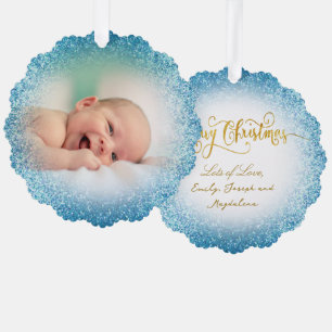 Faux Glitter Effect Nieuwe Baby Boy Ornament Kaart
