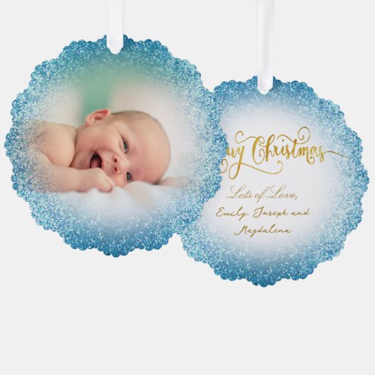 Faux Glitter Effect Nieuwe Baby Boy Ornament Kaart (Voorkant / Achterkant)