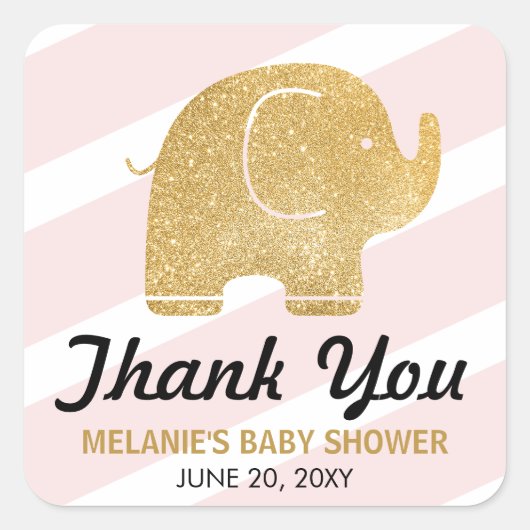 Faux Glitter Elephant Pink Dank u Stickers (Voorkant)