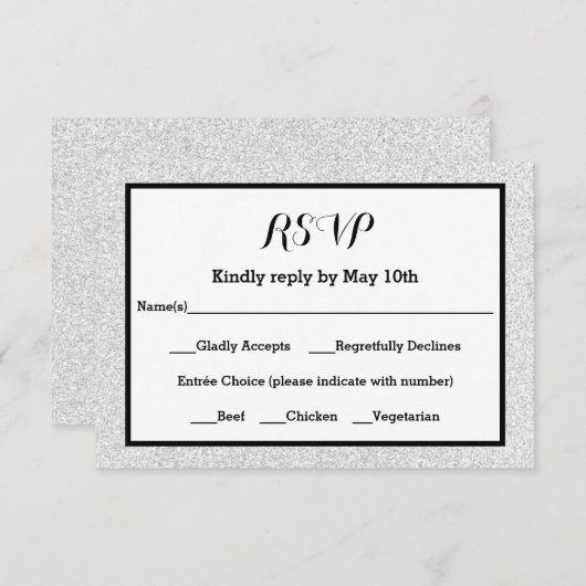 Faux Glitter en Black Lijst - RSVP-reactiekaart RSVP Kaartje (Voorkant / Achterkant)