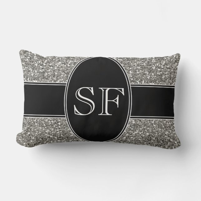 Faux Glitter en Black Monogram Kussen (Voorkant)
