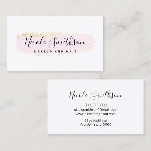 FAUX glitter en waterverf penseelstreek logo Visitekaartje (Voorkant / Achterkant)