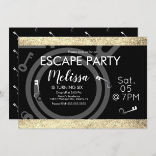Faux Glitter Escape Room Birthday Black Gold Kaart