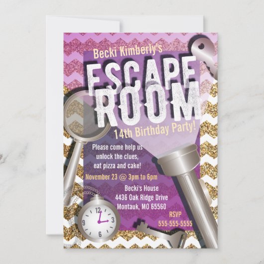 Faux Glitter Escape Room Kaart (Voorkant)