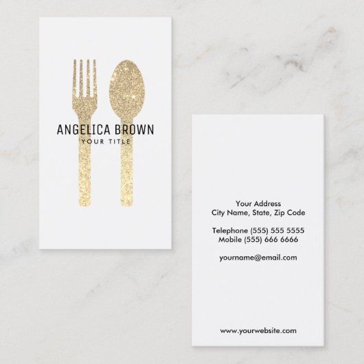 Faux Glitter Fork en Spoon Visitekaartje (Voorkant / Achterkant)