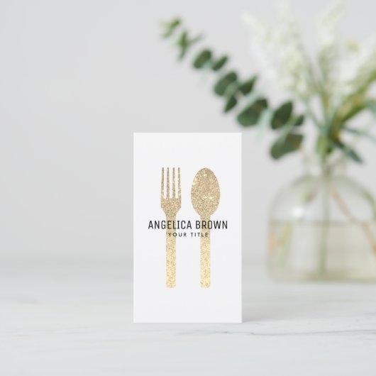 Faux Glitter Fork en Spoon Visitekaartje (Staand voorkant)
