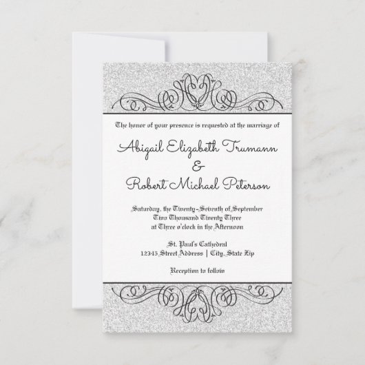 Faux Glitter Formal Flourish - 3x5 bruiloft uitnod Kaart (Voorkant)