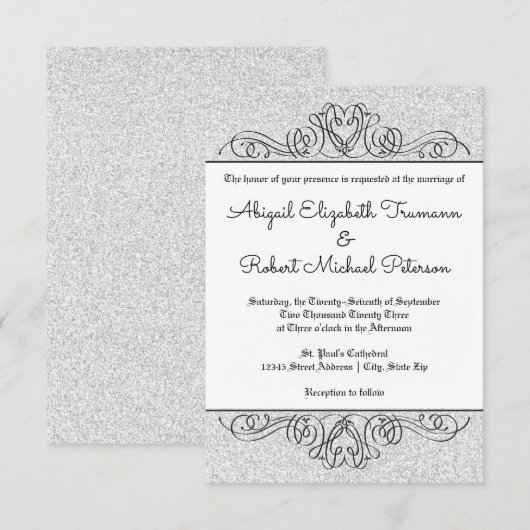 Faux Glitter Formal Flourish - 3x5 bruiloft uitnod Kaart (Voorkant / Achterkant)
