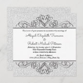 Faux Glitter Formele Bloemen-Bruiloft Uitnodigen Kaart (Voorkant / Achterkant)