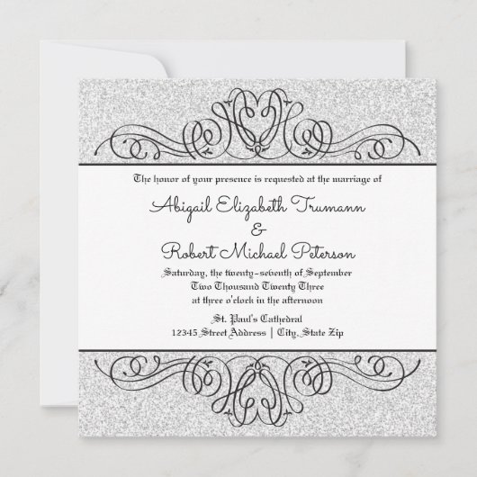 Faux Glitter Formele Bloemen-Bruiloft Uitnodigen Kaart (Voorkant)