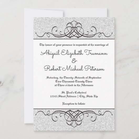 Faux Glitter Formele Flourish-5x7Bruiloft uitnodig Kaart (Voorkant)