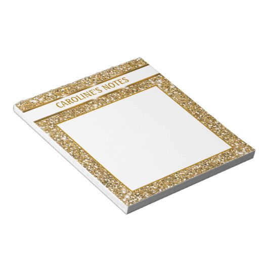 Faux Glitter Geel Glitter Textuur & Aangepaste Tek Notitieblok (Schuin)