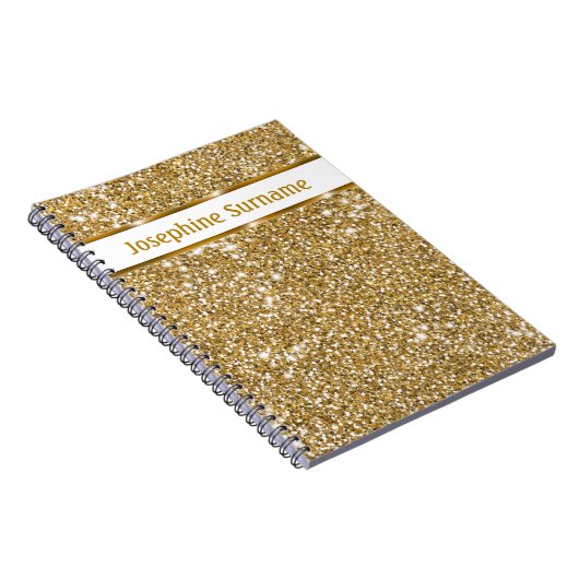 Faux Glitter Geel Glitter Textuur & Aangepaste Tek Notitieboek (Rechterzijde)