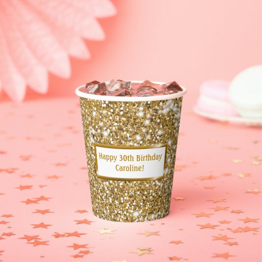 Faux Glitter Geel Glitter Textuur & Aangepaste Tek Papieren Bekers (Insitu)