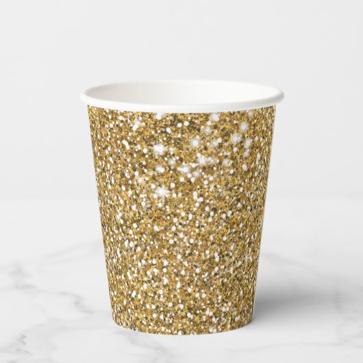 Faux Glitter Geel Glitter Textuur & Aangepaste Tek Papieren Bekers (Achterkant)