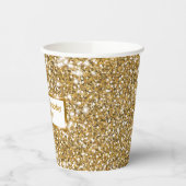 Faux Glitter Geel Glitter Textuur & Aangepaste Tek Papieren Bekers (Links)