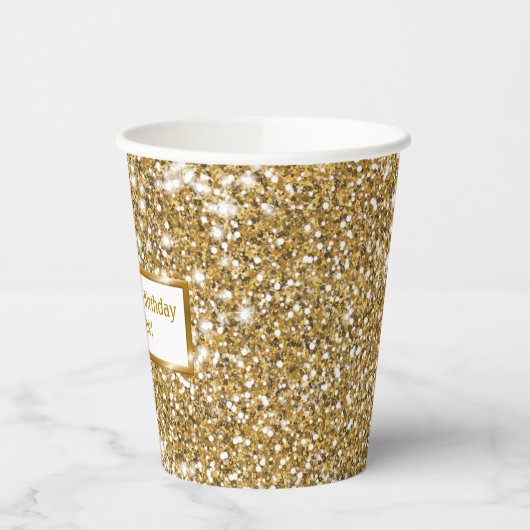 Faux Glitter Geel Glitter Textuur & Aangepaste Tek Papieren Bekers (Links)