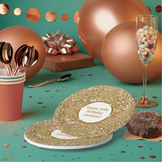 Faux Glitter Geel Glitter Textuur & Aangepaste Tek Papieren Bordje (Multi)