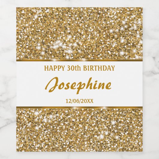 Faux Glitter Geel Glitter Textuur & Aangepaste Tek Wijn Etiket (Enkel label)