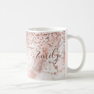 Faux Glitter Girly Roos Gold Marble Personalized Koffiemok