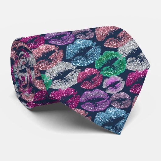 Faux Glitter Glam Lipstick Vlekken Stropdas (Opgerold)