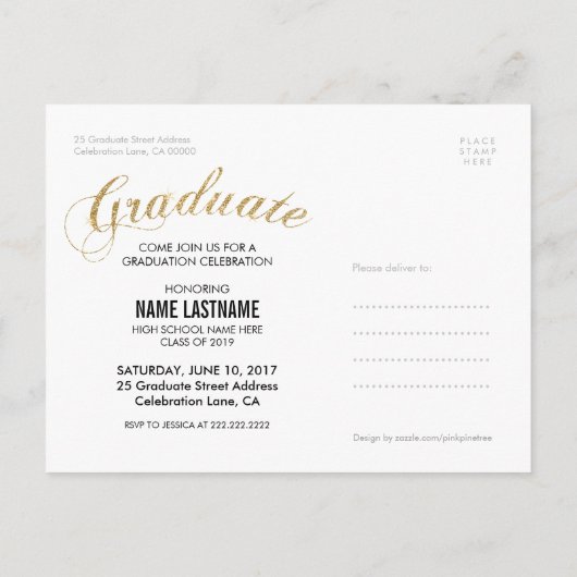 Faux Glitter Gold Afstuderen Foto Briefkaart Uitno (Achterkant)