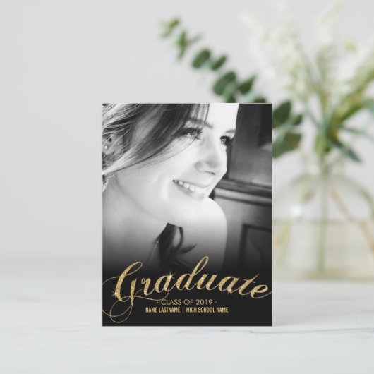 Faux Glitter Gold Afstuderen Foto Briefkaart Uitno (Staand voorkant)