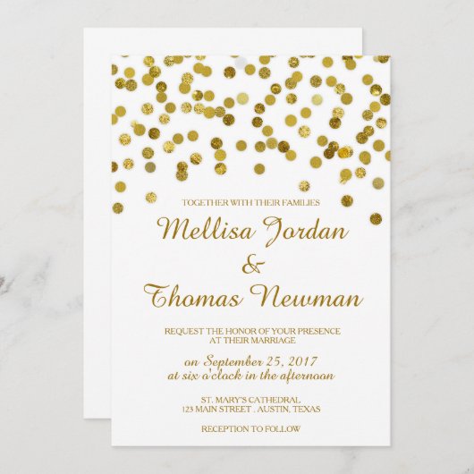 Faux Glitter Gold Confetti Wedding Kaart (Voorkant / Achterkant)