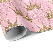 Faux glitter Gold crown Princess party wrap Cadeaupapier (Rol Hoek)