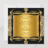 Faux Glitter Gold Diamond Black Birthday Party Kaart (Voorkant)