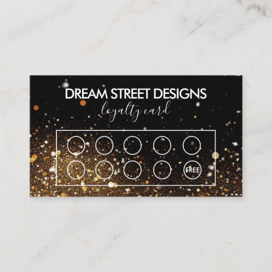 Faux Glitter Gold en Black Custom Loyalty Kaart Visitekaartje (Voorkant)