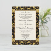 Faux Glitter Gold Floral Damask Formal Wedding Kaart (Staand voorkant)